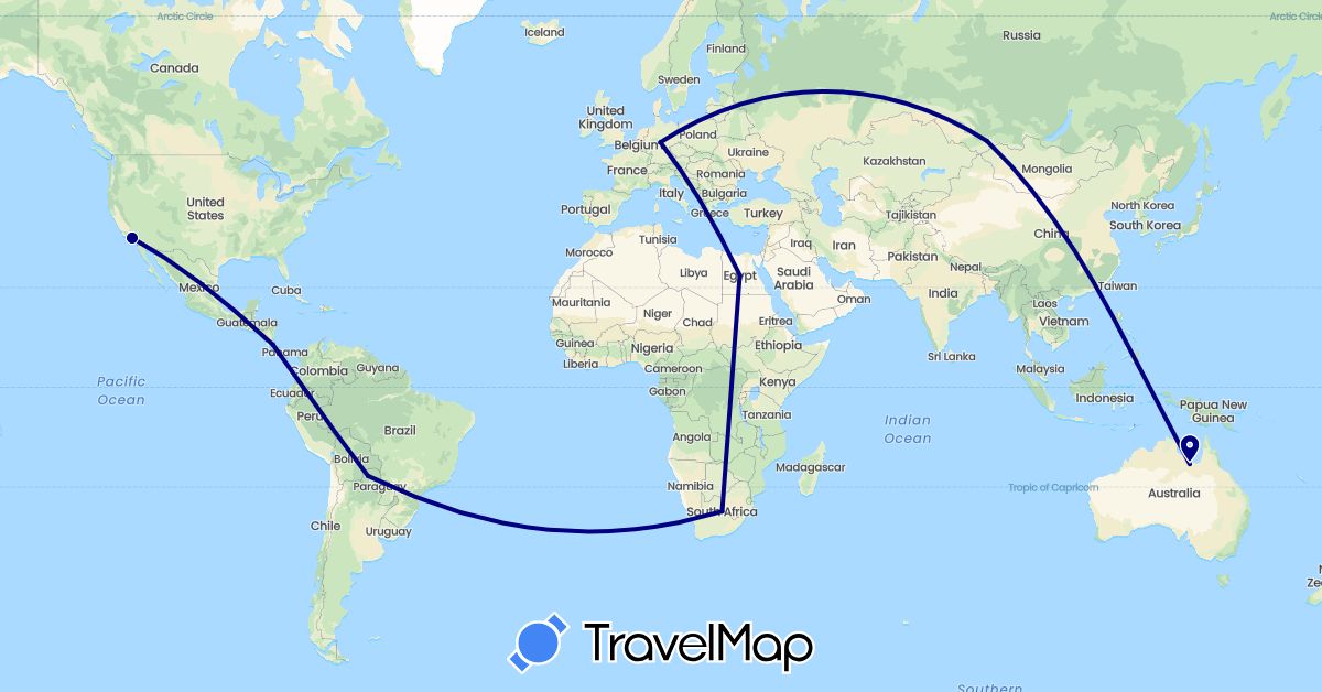 TravelMap itinerary: driving in Costa Rica, Egypt, United States, South Africa (Africa, North America)